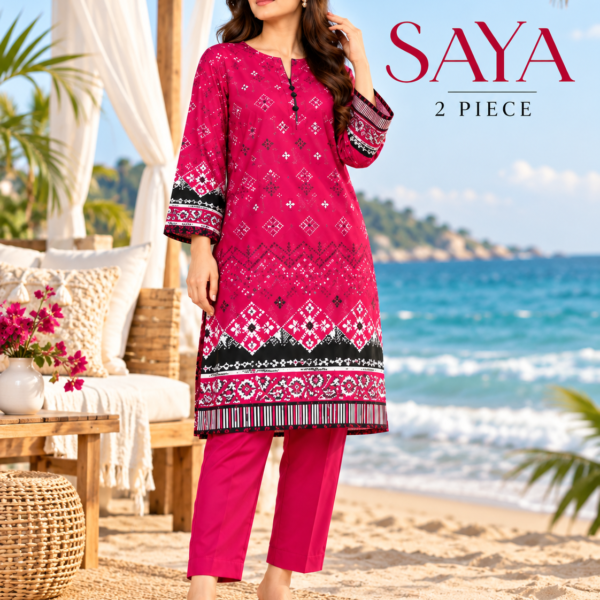 Saya Pink Printed 2-Piece Suit with Plain Trouser
