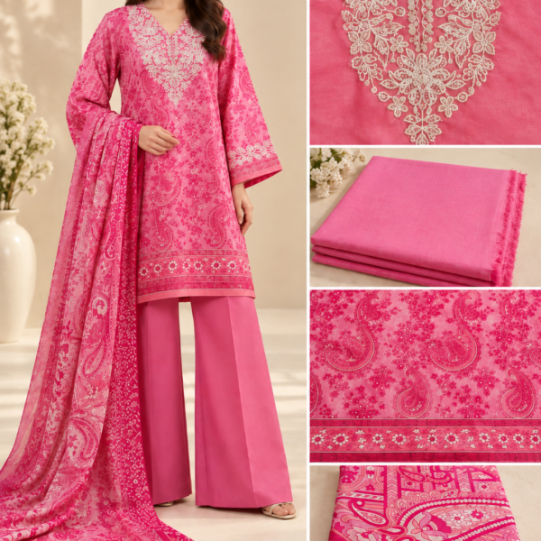 Beautiful Pink 3 Piece Suit Unstitched | Latest Women’s Fashion 2026